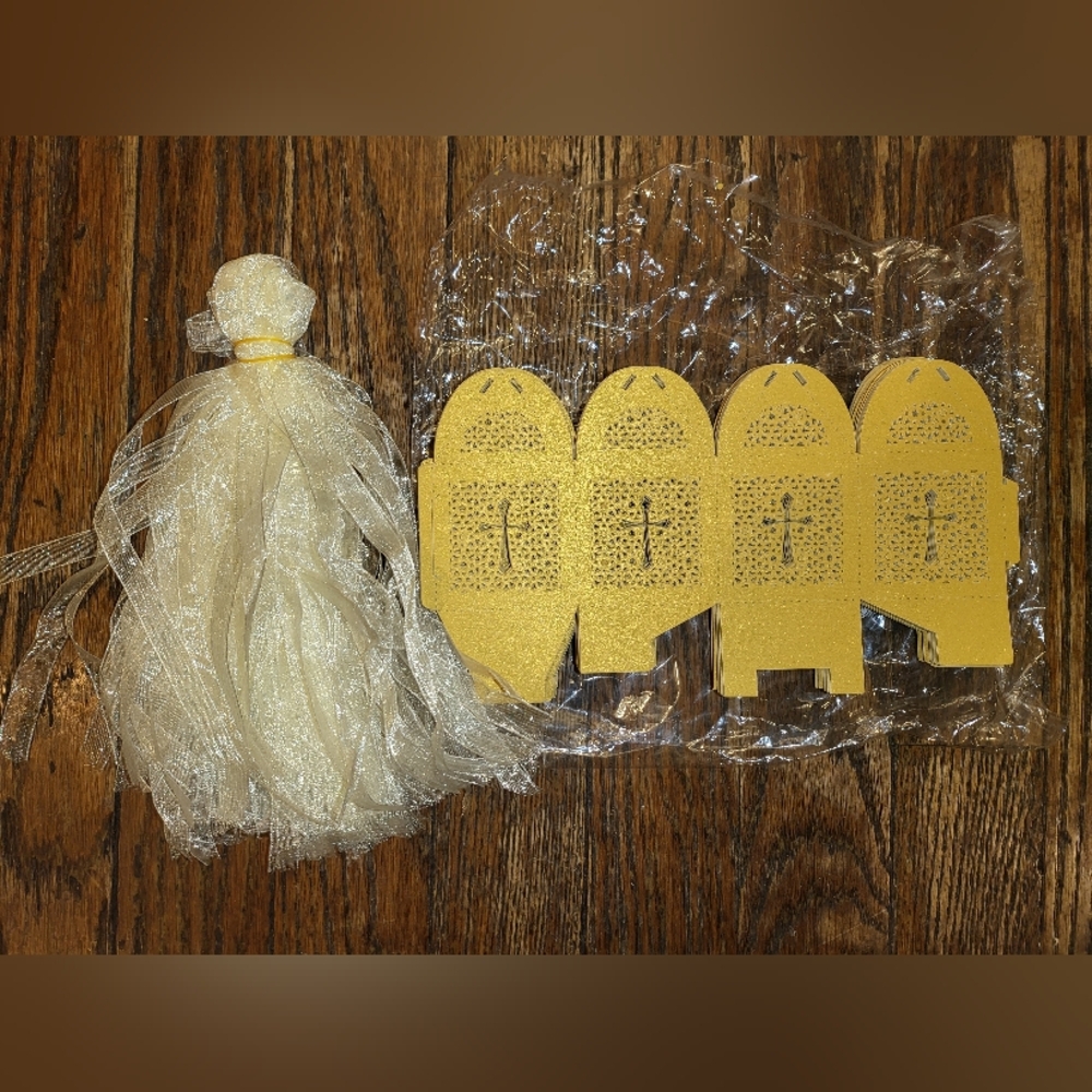 Wedding or Baby Shower Gold Favor Boxes With Ribbons 70 Pc - Picture 2 of 6